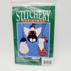 Bernat Starlit Christmas Trio Ornaments Sewing Craft Kit Angel Snowman Santa